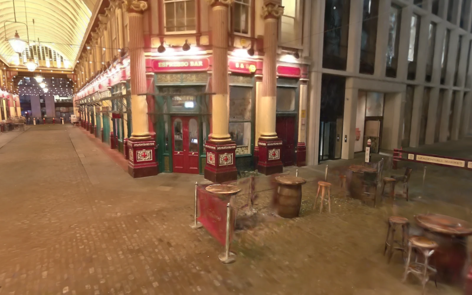 Lighting and shadows change across the captured Leadenhall Market scene.